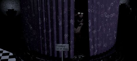 Foxy peering out from behind the curtain at pirate cove Pirate Cove, Stages Of Play, The Office Show, Mysterious Events, Fnaf Foxy, Pirates Cove, Fnaf Wallpapers, Fnaf 1, William Afton