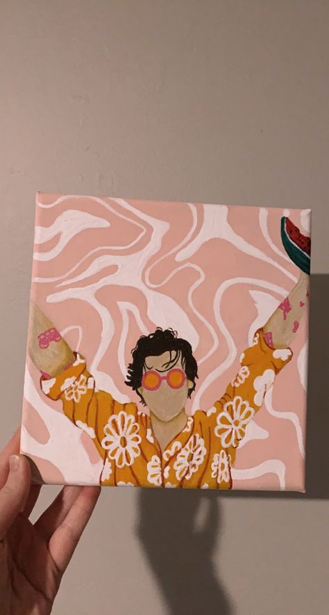 Harry Styles Themed Paintings, Harry Styles Canvas Painting, Harry Styles Art Paint, Harry Styles Painting Ideas, Harry Styles Canvas, Bestie Crafts, Harry Styles Painting, Big Little Canvas, Senior Week