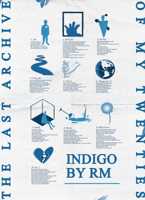 Rm Indigo Aesthetic Lyrics, Indigo Poster Rm, Closer Rm Indigo, Rm Indigo Tattoo Ideas, Indigo Rm Tattoo Ideas, Rm Indigo Album Cover, Rm Indigo Tattoo, Indigo Rm Art, Rm Indigo Lyrics