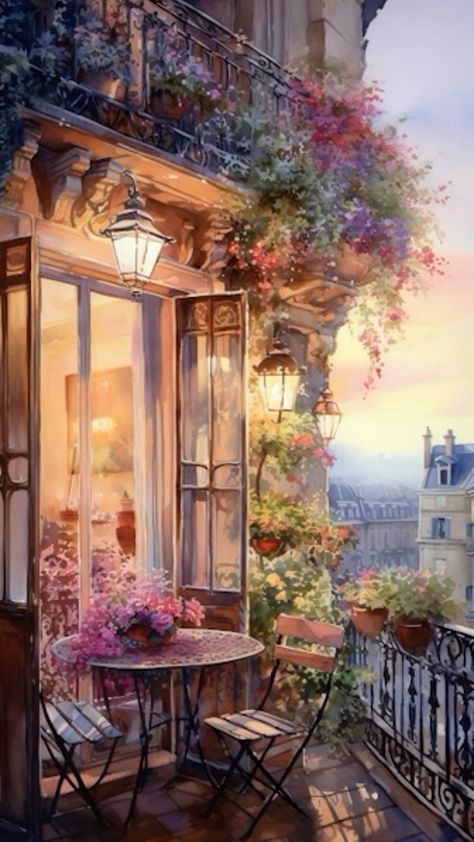 French Balcony, Cocoppa Wallpaper, Flowers Digital, Cottage Art, Download Wall Art, Paris Art, Fantasy Places, Photo Vintage, Fantasy Art Landscapes