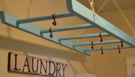 Remodelaholic | 25+ Ideas for Small Laundry Spaces Old Ladder, Laundry Rack, Drying Rack Laundry, Wooden Ladder, Clothes Dryer, Laundry Room Design, Repurposed Furniture, Country Decor, My Dream Home