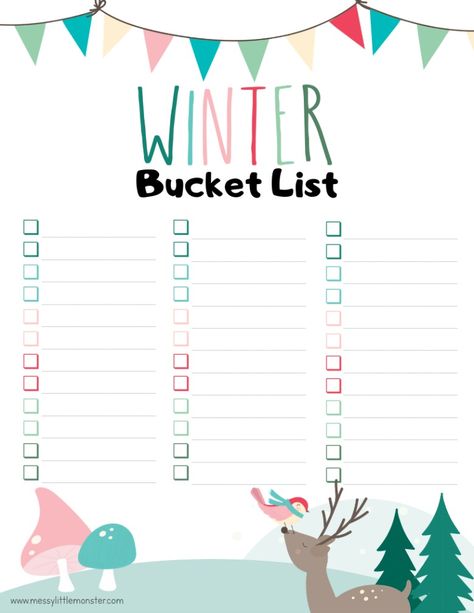 Winter Bucket List Printable Blank, Winter Ideas For Kids, Cute Winter Crafts, Printable Bucket List, Activities To Do At Home, Bucket List Printable, Listen To Christmas Music, Fun Winter Activities, Winter Bucket List