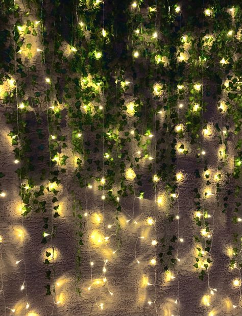 Fairy Lights With Greenery, Vines And Twinkle Lights, Vines And Fairy Lights Bedroom And Led Lights, Fairy Lights Classroom, Fairy Core Party Decor, Fairy Lights And Vines, Vines With Fairy Lights, Vine Backdrop, Vines Lights