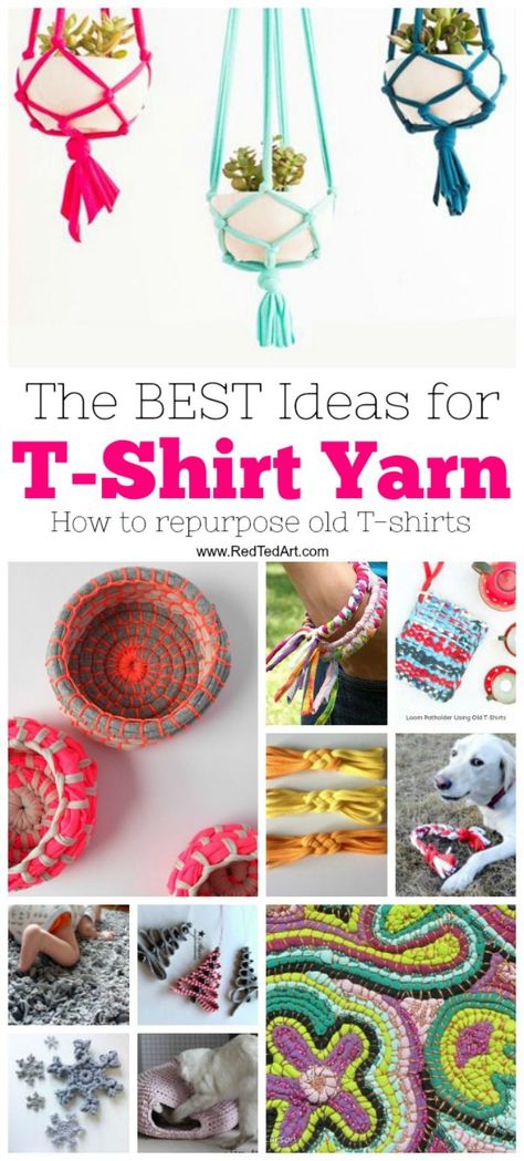 Upcycle T Shirts, Tee Shirt Crafts, Red Ted Art, Yarn Ideas, Diy T Shirt, Diy And Crafts Sewing, Recycled T Shirts, Finger Knitting, Tshirt Crafts