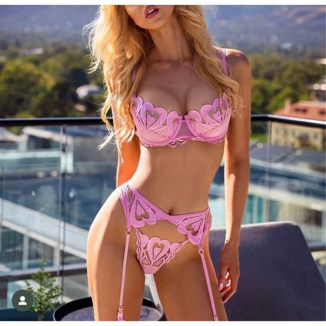 Honey Birdette Pink  HEARTS  3 Piece Set 34 C Bra, Medium, Medium Thong Dd Bra, Miss K, Honey Birdette, Bra Brands, Pink Hearts, Pink Heart, More Photos, 3 Piece, Honey