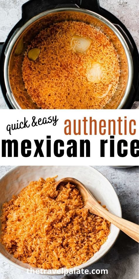 This is the best Instant Pot Mexican Rice and it is so easy to make and goes with all your favorite Tex Mex dishes likes bean, tacos and enchiladas. Great restaurant style flavor in a homemade recipe. Mexican Beans Recipe Instant Pot, Insta Pot Mexican Rice Recipe, Mexican Rice In Ninja Foodi, Insta Pot Spanish Rice Recipes, Instant Mexican Rice Recipe, Instant Pot Spanish Rice Easy, Instapot Taco Rice, Instapot Spanish Rice Recipe, Authentic Mexican Rice Instant Pot