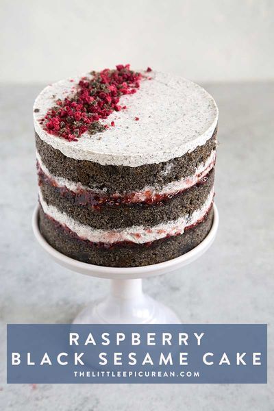 Raspberry Black Sesame Cake #cake #dessert #moderncake #recipe #blacksesame Black Sesame Cake, Sesame Cake, Basque Cake, Foodgawker Recipes, Layer Cake Recipes, Modern Cakes, Delicious Cake Recipes, Healthy Cake, Black Sesame