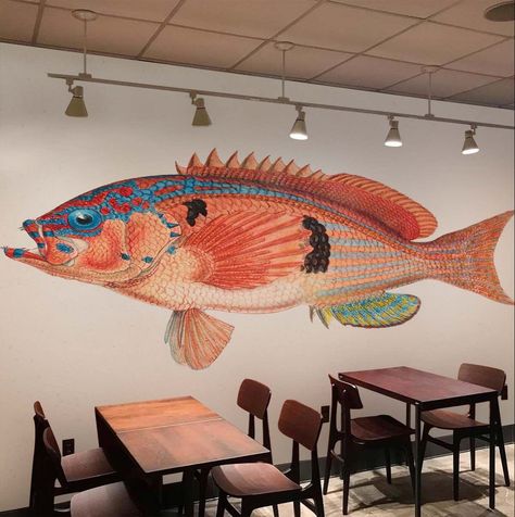 trish’s 101 different jobs austin and ally raini rodriguez working teen job Seafood Decor, Illustration Mural, Fish Watercolor, Fish Restaurant, Wallpaper Uk, Watercolor Fish, Boho Furniture, Graffiti Murals, Fish Wallpaper