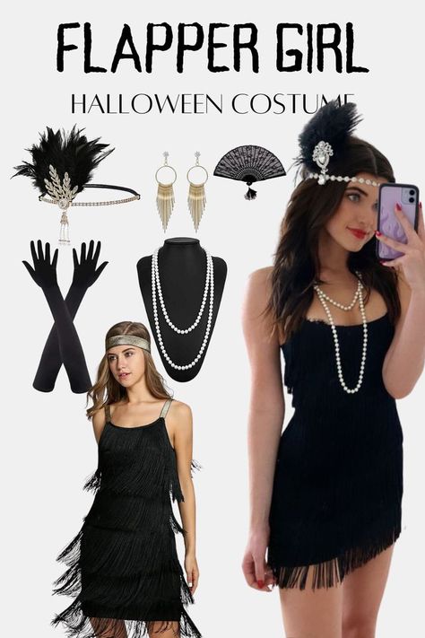 1920's Great Gatsby Flapper Girl Costume and all the accessorises you would need. Roaring 20s Casual Outfit, Speakeasy Costume Women, 20 Costume 1920s, Greatgatsbyparty Outfit, Halloween Costumes Great Gatsby, Easy 1920s Costume, 20s Gatsby Outfit, Roaring 20s Inspired Outfit, 1920s Fashion Costume