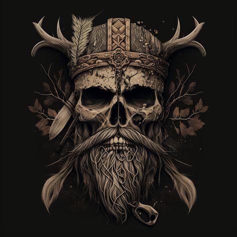 Germanic Tattoos, Viking Skull Tattoo, Stammestattoo Designs, Arte Viking, Skull Reference, Viking Skull, Indian Skull, Gallery Wallpaper, Band Tattoo