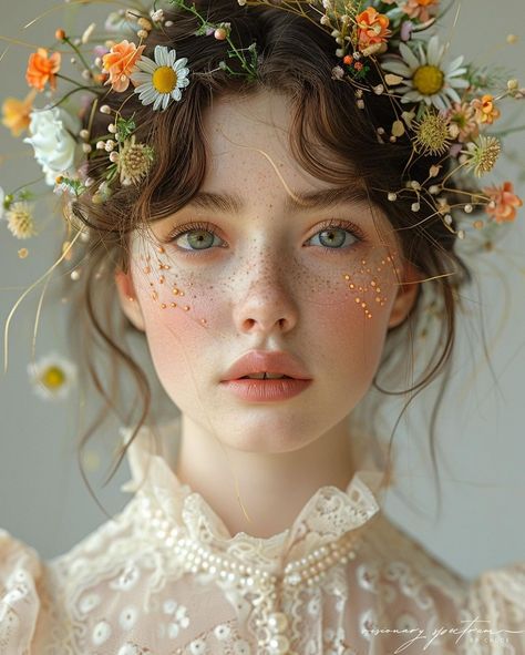 Flower Make Up Looks, Makeup With Flowers, Flowers On Face, Australian Forest, Pencil Colour Painting, Women With Flowers, Face With Flowers, Flower On Head, Bride Head