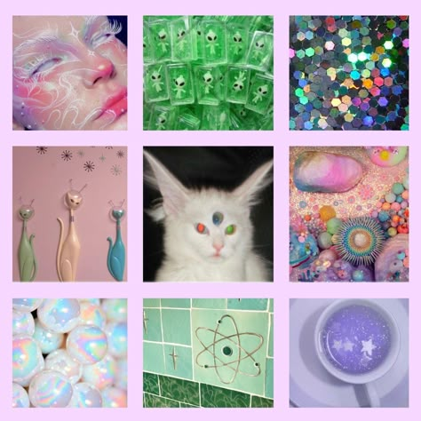 Alien Moodboard, Adopt Moodboard, Fursona Ideas, Alien Cat, Adopt Idea, Mood Board Inspiration, Mood Board Design, Aesthetic Collage, Phone Themes