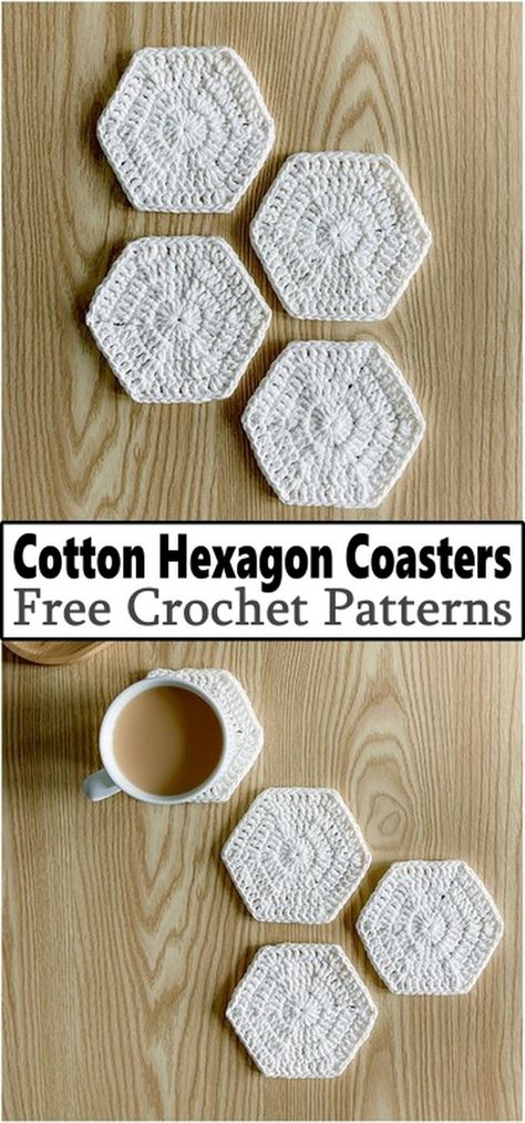 Crochet Hexagon Patterns Hexagon Crochet, Crochet Hot Pads, Crochet Motif Patterns, Hexagon Coasters, Crochet Hexagon, Yarn Stash, Hexagon Pattern, Crochet Coasters, Loom Knitting