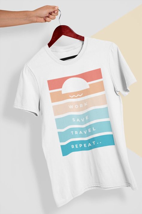 Work Save Travel Repeat T-Shirt | Wanderlust Tshirt | Traveller Gift | Overseas Trip by LylaECo on Etsy Minimalist Tshirt Design, Work Save Travel Repeat, Shirt Concept, Travel Tshirt, Funny T Shirt Sayings, Travel Tees, Travel Savings, Modern Minimalist Design, The Grind