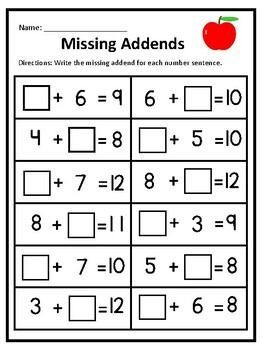 mathematics worksheets Missing Addends, Missing Addend, First Grade Math Worksheets, Free Printable Math Worksheets, Addition And Subtraction Worksheets, First Grade Worksheets, 2nd Grade Math Worksheets, 1st Grade Math Worksheets, 2nd Grade Worksheets