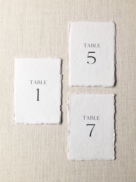 Handmade Paper Table Number Signs - Etsy Table Number With Menu On Back, Shell Table Number, Classic Table Decor Wedding, Deckled Edge Table Number, Wedding Table Numbers Cricut, Wedding Table Numbers Elegant, Modern Wedding Inspiration Decor, Table Numbers Garden Wedding, White Table Numbers Wedding