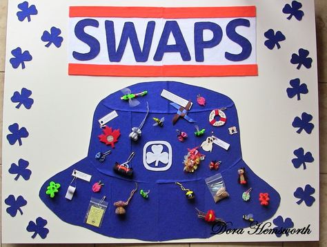 Swaps display board made for Girl Guides Quebec, Festi-Guides, May 2, 2015. Made from 32" x 40" foamcore and felt. Girl Guide Swaps, Brownies Girl Guides, Girl Scout Law, Camp Hat, Scout Swaps, Girl Scout Swap, Girl Guide, Daisy Girl Scouts, Girl Scout Leader