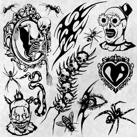 Alternative Tattoo Designs, Dark Horror Tattoo Designs, Simple Blackwork Tattoo, Graphic Tattoo Ideas, Ignorant Tattoo Ideas, Dark Gothic Tattoo Ideas, Dark Tattoo Flash, Grudge Tattoos, Alternative Tattoo Ideas