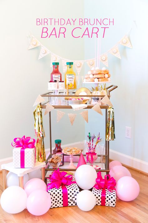 Simply Juice, Brunch Party Decorations, Brunch Bar, Preppy Party, Bar Cart Styling, Birthday Brunch, Bar Cart Decor, 30th Birthday Parties, Brunch Party