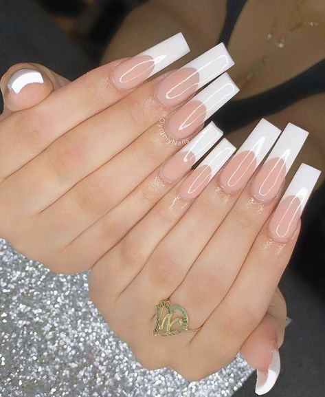 Stiletto French Tip Nails, Long French Tip Nails, French Fade Nails, Acrylic Nail Set, Drip Nails, French Acrylic Nails, Classy Acrylic Nails, Acrylic Nails Coffin Pink, Long Square Acrylic Nails