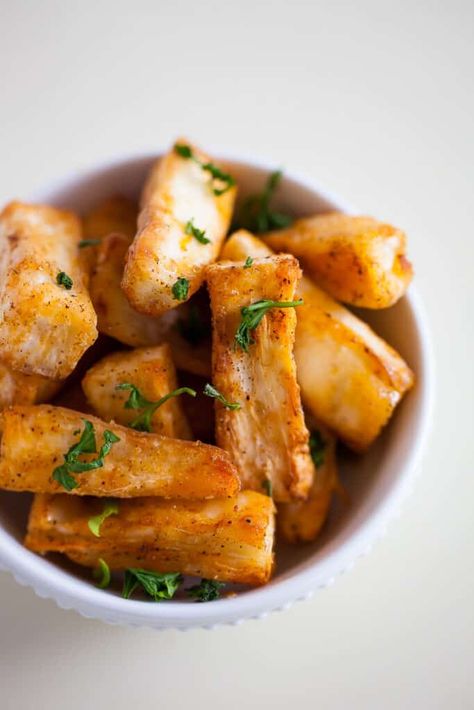 Quick and Easy Paleo & Whole30 Air Fryer Yuca Fries. Cassava Fries, Chickpea Feta Salad, Fried Yuca, Yuca Fries, Yuca Root, Feta Salad Recipe, Metabolic Diet, Easy Air Fryer, Deep Frying