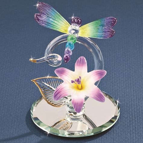 Blue Lily, Humming Bird Feeders, Crystal Figurines, Glass Figurines, Crystal Decor, Crystal Art, Glass Gifts, Glass Art Sculpture, Porcelain Figurines