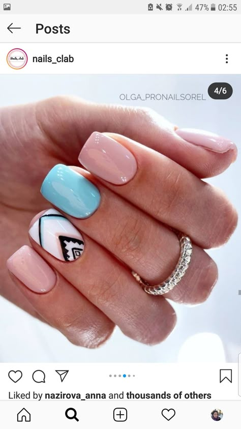 Wedding Nails With Turquoise, Nails For Nashville Vacation, Native Inspired Nails, Nail Ideas For Country Concert, Texas Vacation Nails, Western Fingernails, Simple Aztec Nail Designs, Western Nails Country Simple, Mountain Themed Nails