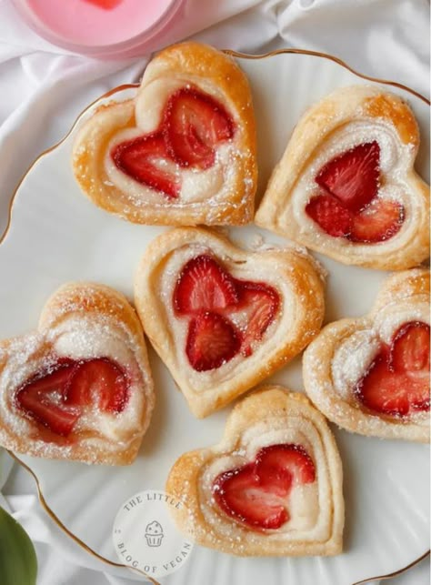 Indulge in the delightful flavors of our Vegan Strawberry Cream Danish. This delectable pastry is a plant-based twist on the classic Danish, featuring a flaky and tender pastry filled with a luscious strawberry cream. The creamy strawberry filling provides a perfect combination of sweetness and fruity freshness, while the vegan pastry shell adds a light and airy texture. Whether you follow a vegan lifestyle or simply appreciate delicious pastries, our Vegan Strawberry Cream Danish is a scrumptio Cream Danish, Vegan Pastry, Vegan Pastries, Cute Baking, Strawberry Filling, Strawberry Cream, Yummy Comfort Food, 200 Calories, Food Obsession