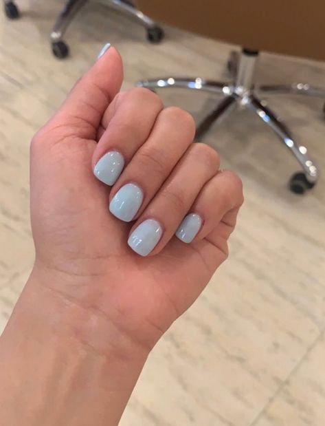 Light Color Sns Nails, Light Blue Powder Dip Nails, Powdered Blue Nails, Short Dipping Powder Nails, Simple Light Blue Nails Short, Light Powder Blue Nails, Short Dip Powder Nails Blue, Powder Blue Short Nails, Short Gel Nails Light Blue