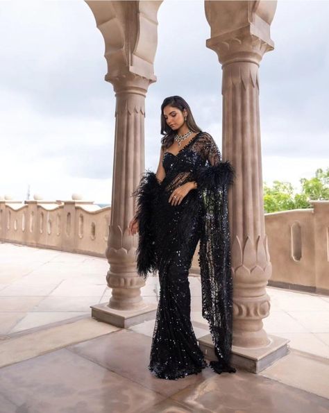 Elevate your style with this stunning 🌟 Designer Bollywood Blockbuster Saree in timeless black color 🖤. Perfect for weddings, parties, and special occasions. Discover the latest trends in ethnic fashion! 💃✨ #BollywoodSaree #DesignerSaree #EthnicFashion #BlackSaree #IndianFashion #PartyWearSaree Heavy Net Saree, Black Indian Wedding, Cocktail Saree, Sabyasachi Saree, Saree Heavy, Sabyasachi Sarees, Black Lover, Sarees For Girls, Saree Bollywood