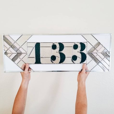 Stained Glass Address Signs, Stained Glass House Numbers, Stained Glass Numbers, Glasswork Art, Window Above Door, Hale House, Art Deco Ideas, Transom Window, Custom Stained Glass