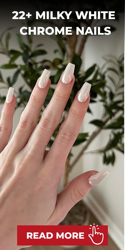 Indulge in the timeless elegance of milky white chrome nails. Elevate your style with a sophisticated and enchanting manicure that exudes purity and grace. Let your fingertips shimmer with a heavenly glow as you embrace the reflective brilliance of chrome finishes combined with serene white hues. Make a celestial statement through your nails, embodying angelic beauty that transcends the ordinary. Embrace ethereal nail goals by opting for this alluring and divine look that will leave you feeling White Shimmer Acrylic Nails, Frosted Nails White, Light White Chrome Nails, Christmas White Chrome Nails, Ombre White Chrome Nails, How To Milky Nails, White Chrome Winter Nails, Soft White Chrome Nails, Milky White Chrome Nails Square