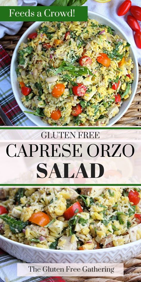 Caprese Orzo, Gluten Free Orzo, Salad Recipes Gluten Free, Gluten Free Products, Salads For A Crowd, Gluten Free Salads, Gluten Free Sides, Gluten Free Sides Dishes, Orzo Salad