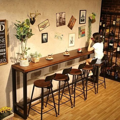 Narrow Coffee Table, Simple Cafe, Cozy Coffee Shop, Bg Design, Bar Tables, Home Balcony, Cafe Shop Design, Coffee Shops Interior, Coffee Shop Design