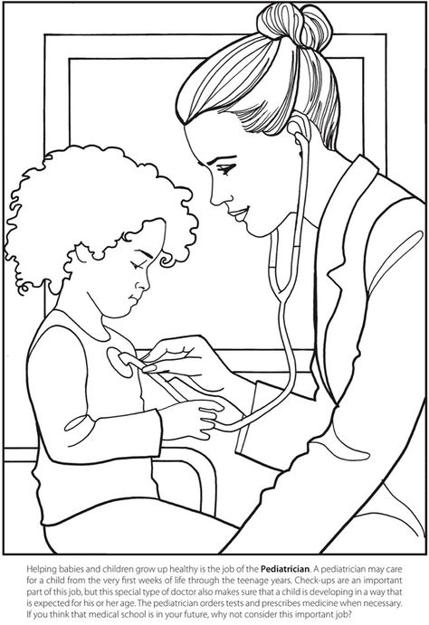 Welcome to Dover Publications - Girl Power Doctor Colouring Pages, Doctor Art Drawings, Doctor Coloring Pages, Funny Coloring Pages, Nurse Drawing, Doctor Drawing, Dover Publications, Mothers Day Crafts For Kids, Butterfly Drawing