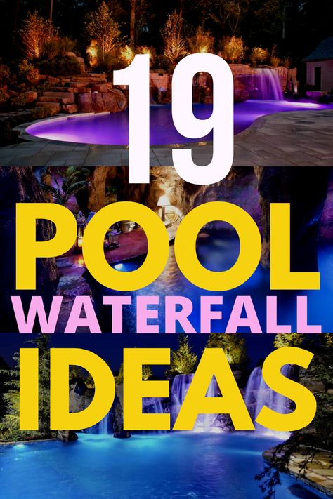 Pools are so diverse and creative. And all though there can be hundreds of different pool designs, the pool waterfalls is one of my most favorite pool features, because it just gives me a summertime vibe. Here is the list of big pool waterfall ideas that will inspire you to transform your backyard into a true oasis. #pool #backyardpool #diypool #summer Adding Waterfall To Existing Pool, Grotto Pool Design Ideas, Backyard Pool Ideas Inground Landscaping, Pools With Water Features, Pool With Slide And Waterfall, Waterfall For Pool, Pool Fountains Waterfall, Pool Fountain Ideas, Rock Waterfall Pool