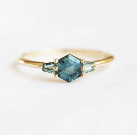 Sarah Teal Sapphire Ring – Capucinne Sparkly Rings, Teal Sapphire Engagement Ring, Ring Hexagon, Shield Ring, Blue Green Sapphires, Teal Sapphire, Buying An Engagement Ring, Sapphire Solitaire, Sapphire Engagement Ring