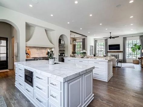 Double Tier Kitchen Island, Island That Doubles As Dining Table, Kitchen With Island And Peninsula, Small Kitchen Island With Double Sink, Kitchen With Two Islands, Kitchen Island Double Ovens, Double Island Kitchen Open Concept, Double Island Kitchens French Country, Kitchen With 2 Islands