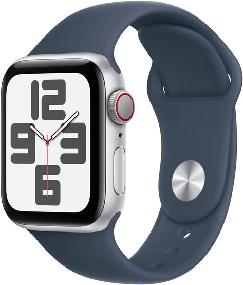 Apple Watch SE (2nd Gen, 2023) [GPS + Cellular 40mm] Smartwatch with Silver Aluminum Case with Storm Blue Sport Band M/L Iphone Display, Apple Smartwatch, Apple Fitness, Digital Crown, Apple Watch Nike, Tracker Fitness, Smart Watch Apple, Apple Watch Se, Apple Technology