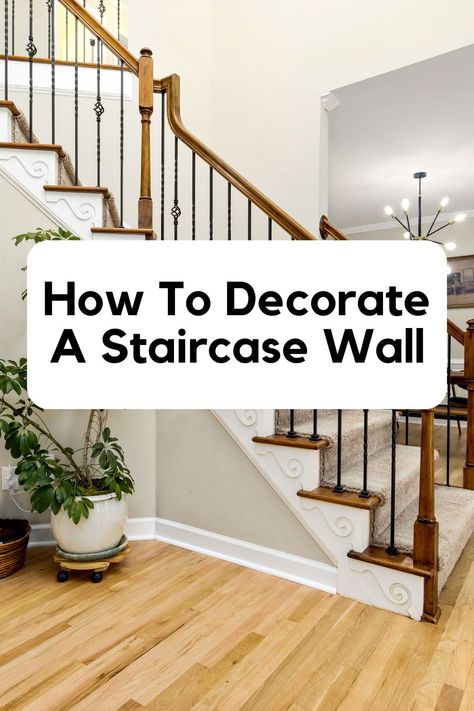 Looking to jazz up your stairs? 💡 Here are some DIY tips that can turn your plain staircase into the main attraction of your home! 🏠 From creative wall decor to unique accent pieces, we've got you covered! 🤩 Foyer Staircase Wall Decor, Decorating The Staircase Wall, Open Staircase Decor, Enclosed Staircase Wall Decor, Stairway Ideas Decor, Enclosed Staircase Decor, Stairwell Wall Decor Ideas, Stairway Wall Decorating, Stairwell Wall Decor