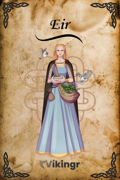 Vikings were involved in many wars and battles, which inevitably led to many sick and wounded.  Eir was the goddess who provided healing and comfort to all these people.   She was adept at using medicinal herbs and other therapeutic methods in order to bring relief.   It was believed that she could even bring the dead back to life...  #NorseCulture #AncientReligion #NorseLegends #VikingLore #NordicTraditions #GodsOfTheNorth #VikingSagas #MythicalBeings #NorsePantheon #VikingWarriors #Eir Eir Norse Goddess, Eir Goddess, Paganism Aesthetic, Pagan Grimoire, Odin Allfather, Nordic Goddesses, Goddess Of Healing, Norse Gods, Norse Goddess