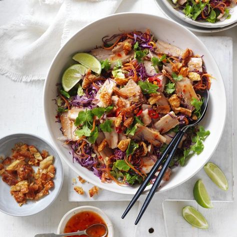 Crackling Pork Belly Asian Salad | Australian Pork Pork Salad Recipes, Asian Pork Belly, Crunchy Asian Salad, Pork Salad, Asian Pork, Asian Slaw, Pork Belly Recipes, Crispy Pork Belly, Asian Salad