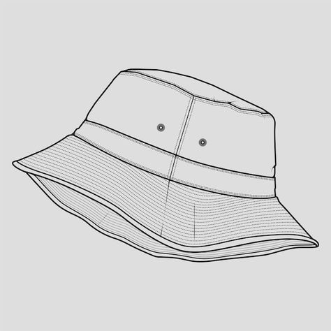 Bucket Hat Sketch, Lv Hat, Hat Outline, Hat Sketch, Bob Chapeau, Flat Sketches, Outline Drawing, Drawing Vector, Sketch Style