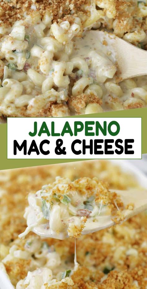 Jalapeño Popper Mac and Cheese combines a gooey cheese sauce, crispy bacon, jalapenos, and buttery Panko crumbs for an unforgettable meal. It's a crowd-pleasing dish and the ultimate comfort food - with a twist. Jalapeño Mac And Cheese, Jalapeno Popper Mac And Cheese, Bacon Jalapeno Mac And Cheese, Mac And Cheese Recipe Soul Food, Jalapeno Mac And Cheese, Spicy Mac And Cheese, Weekday Lunches, Best Macaroni And Cheese, Delicious Sides