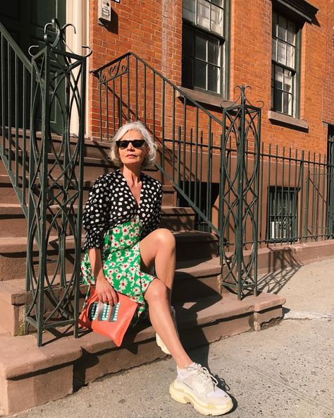 Grece Ghanem on Instagram: “Steel magnolias! @rixo” Grece Ghanem, Single Dress, Mixed Print Dress, Steel Magnolias, Block Heel Shoes, Aging Gracefully, Classic Shoes, Mixing Prints, Stylish Shoes