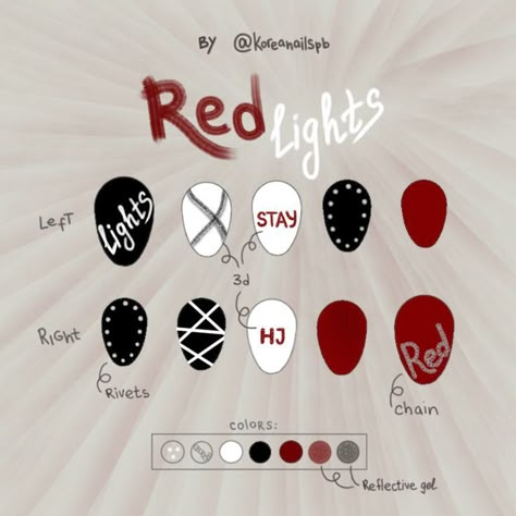 Skz Nail Inspiration, Straykids Red Lights, Skz Nail, Uñas Skz, Lights Nails, Pop Nails, Felix Kpop, K Pop Nails, Idol Nails