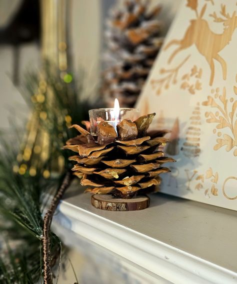 Pinecone candle holder made from real Pinecone! Doesn't get more natural than that! Preorder so it arrives in time for Yule! #pagansofinstagram #witchesofinstagram #witchythings #yule #paganchristmas #wintersolstice #naturalwitch #naturewitch #greenwitch #cottagewitch #earthmagic #hedgewitch #yulegift #yuledecor #witchmas #yuledecorations #wintersolstice #pinecones #candlemagick #candleholder #altarspace #altar #yulealtar #altardecor #rusticchristmas #primitive #primitivedecor #cottagecore #boho Druid Altar, Yule 2024, Yule Altar, Pinecone Candle, Pinecone Candle Holder, Natural Wood Crafts, Yule Crafts, Log Candle Holders, Pagan Christmas