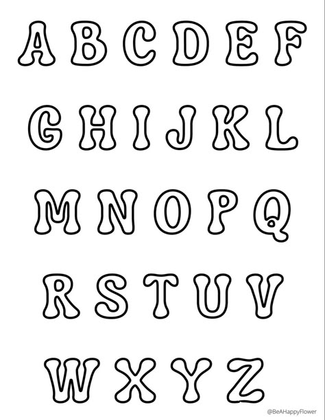 Coloring page with letter outlines. Different Types Of Lettering, Free Printable Letter Stencils, Printable Bubble Letters, Fun Letters, Letter Stencils Printables, Bubble Letters Alphabet, Retro Alphabet, Alphabet Letter Templates, Hand Lettering Alphabet Fonts