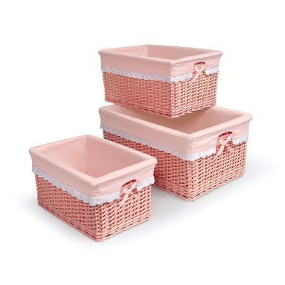 Coral Pink Nursery, Coral Nursery, Nursery Baskets, Pink Basket, Toy Storage Bags, Woven Baskets Storage, Wicker Baskets Storage, Nursery Storage, Fabric Toys