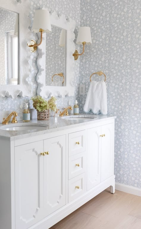 Tile Walls Powder Room, Bathroom Interior Design Traditional, Studio Mcgee Master Bath Bathroom, Caitlin Wilson Bathroom, Partial Bathroom Remodel, Bathroom Dresser Vanity Ideas, Small Bathroom Double Sink Layout, Grand Millennial Style Bathroom, Traditional Bathroom Vanity Ideas